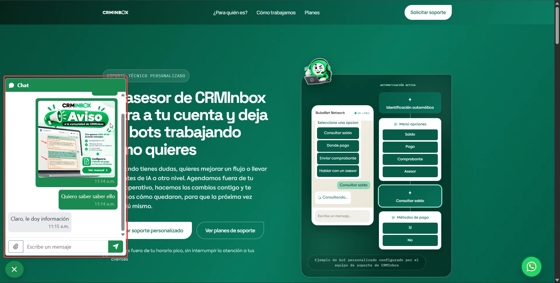 Conversación en el Webchat desde el sitio web