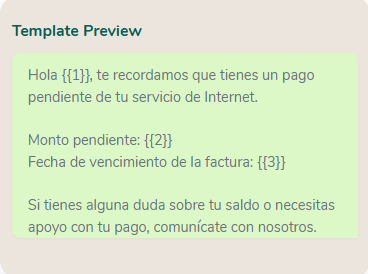 Vista previa corregida de la plantilla de recordatorio de pago en Meta